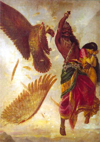 A Painting of Ravana Kidnapping Sita, by Raja Ravi Verma